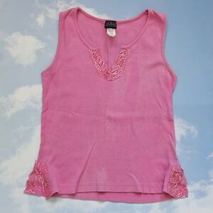 Vintage Hot pink90s Pink Lace Tank Top Pink Lace Crop Top Barbie Baddies Y2k